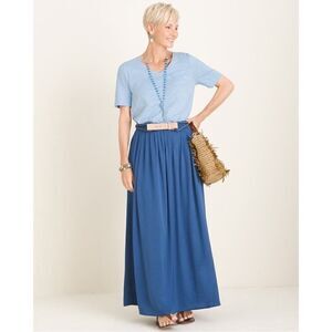 Chico's Blue Pleated Maxi Skirt Size 1 (Medium/8)
